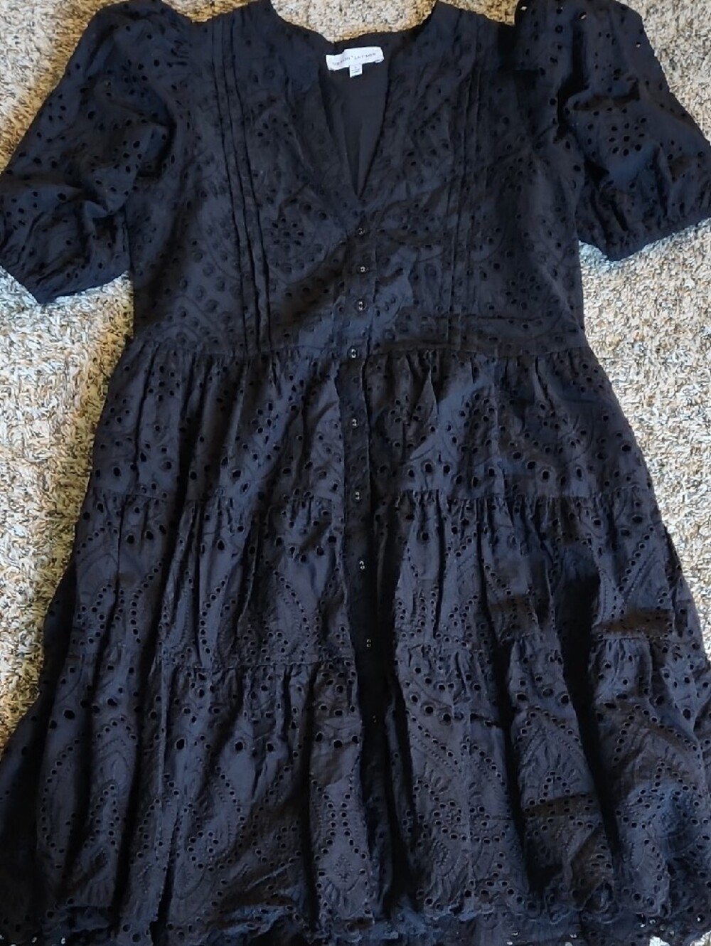 Gibson Latimer Black Eyelet Tiered Mini Dress